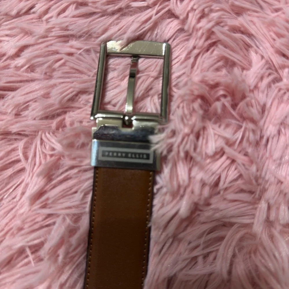 NWT Perry Ellis Men's‎ Black Brown Reversible Faux Leather Belt Size 44/110